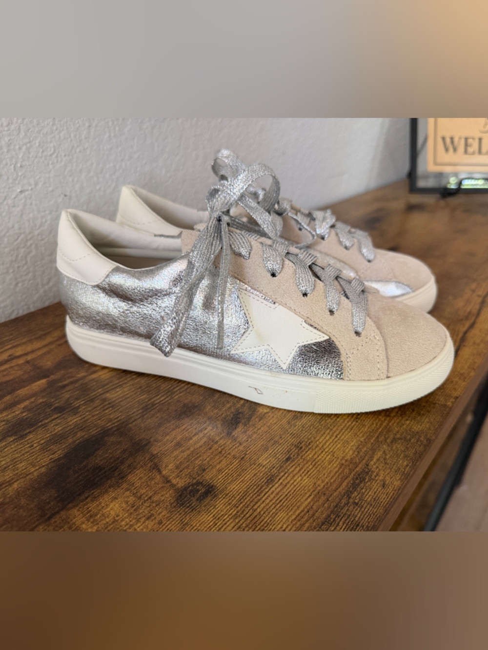 Nature Breeze Silver and Cream Star Accent Sneakers